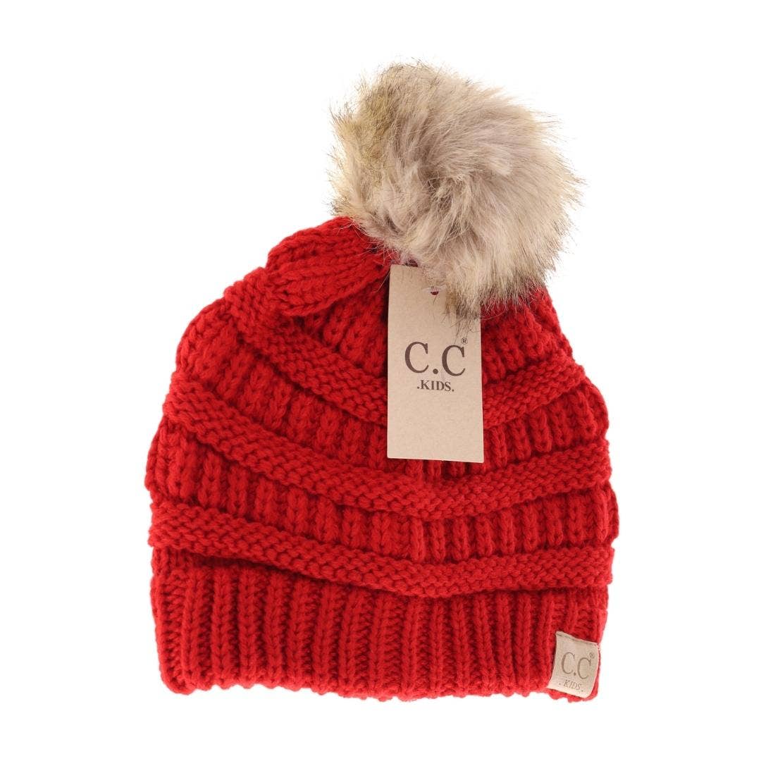 Kids Fur Pom Classic Beanie