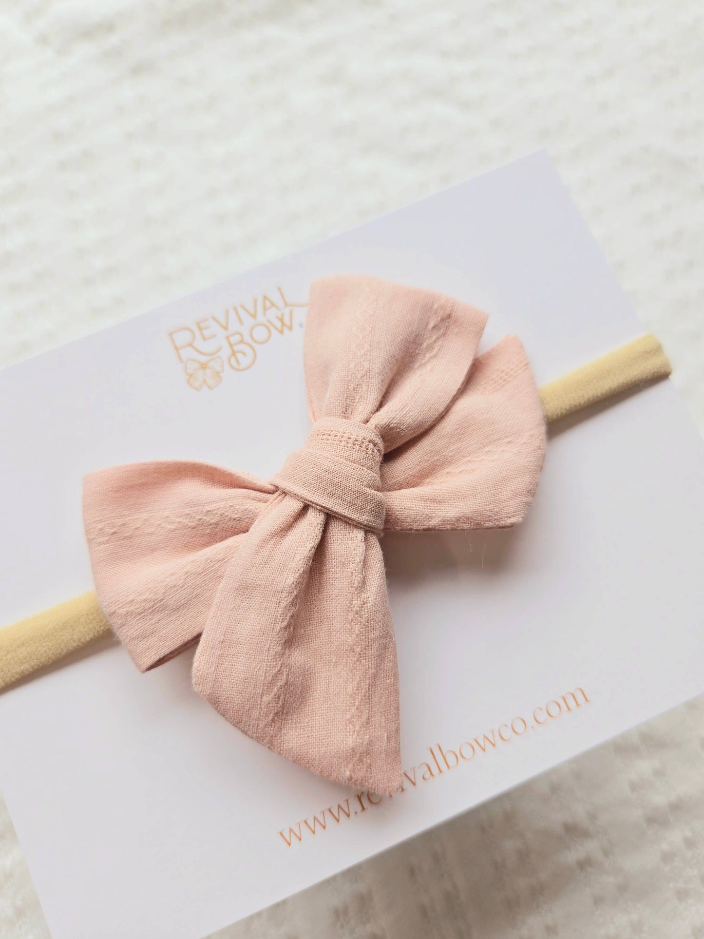 Small Handtied Bow on Headband • Textured Dusty Rose