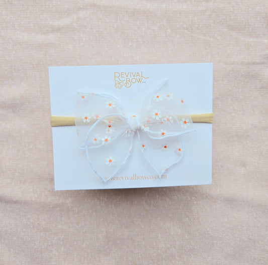 Mini Fable Bow on Headband • Sheer Daisy