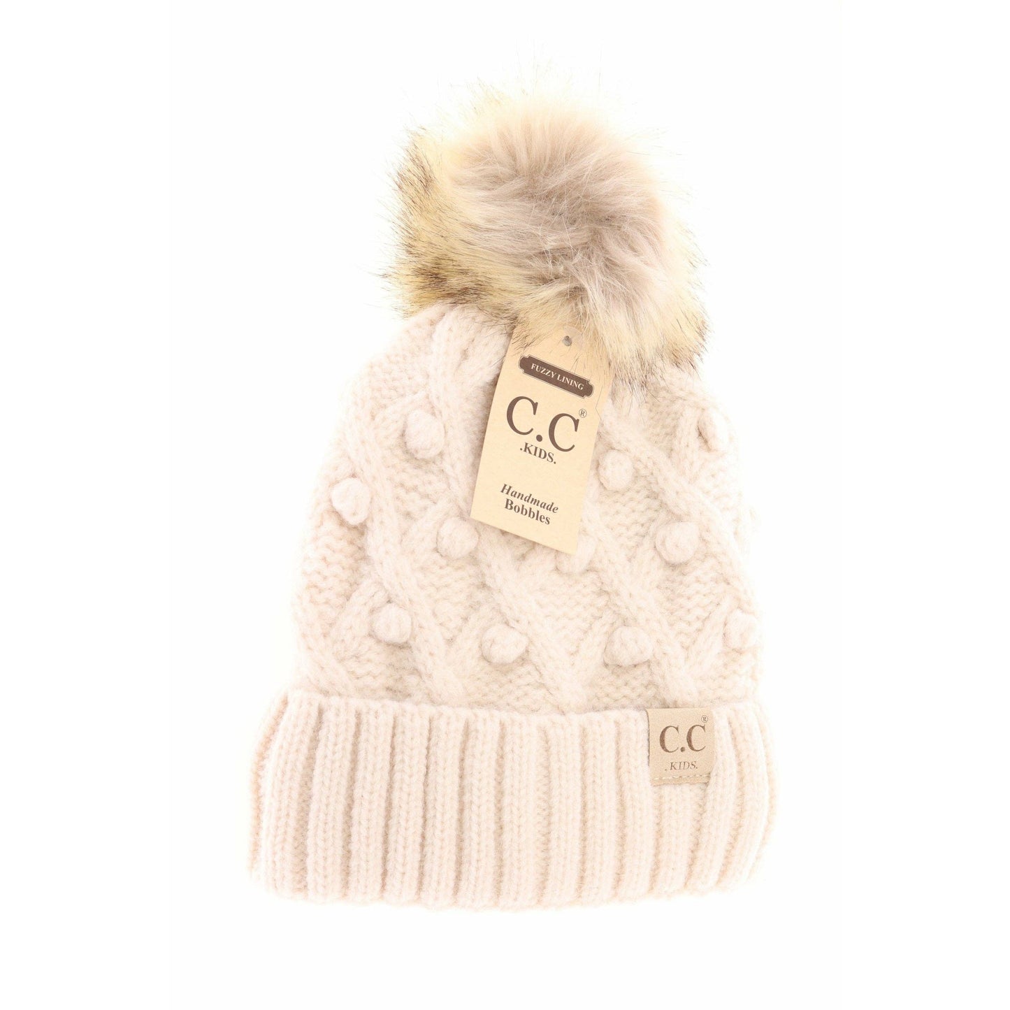Kids' C.C Bobble Knit Beanie with Faux Fur Pom
