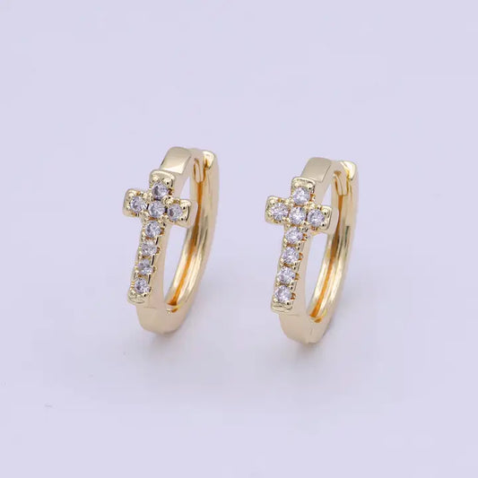 Cross Gold Hoop Earrings