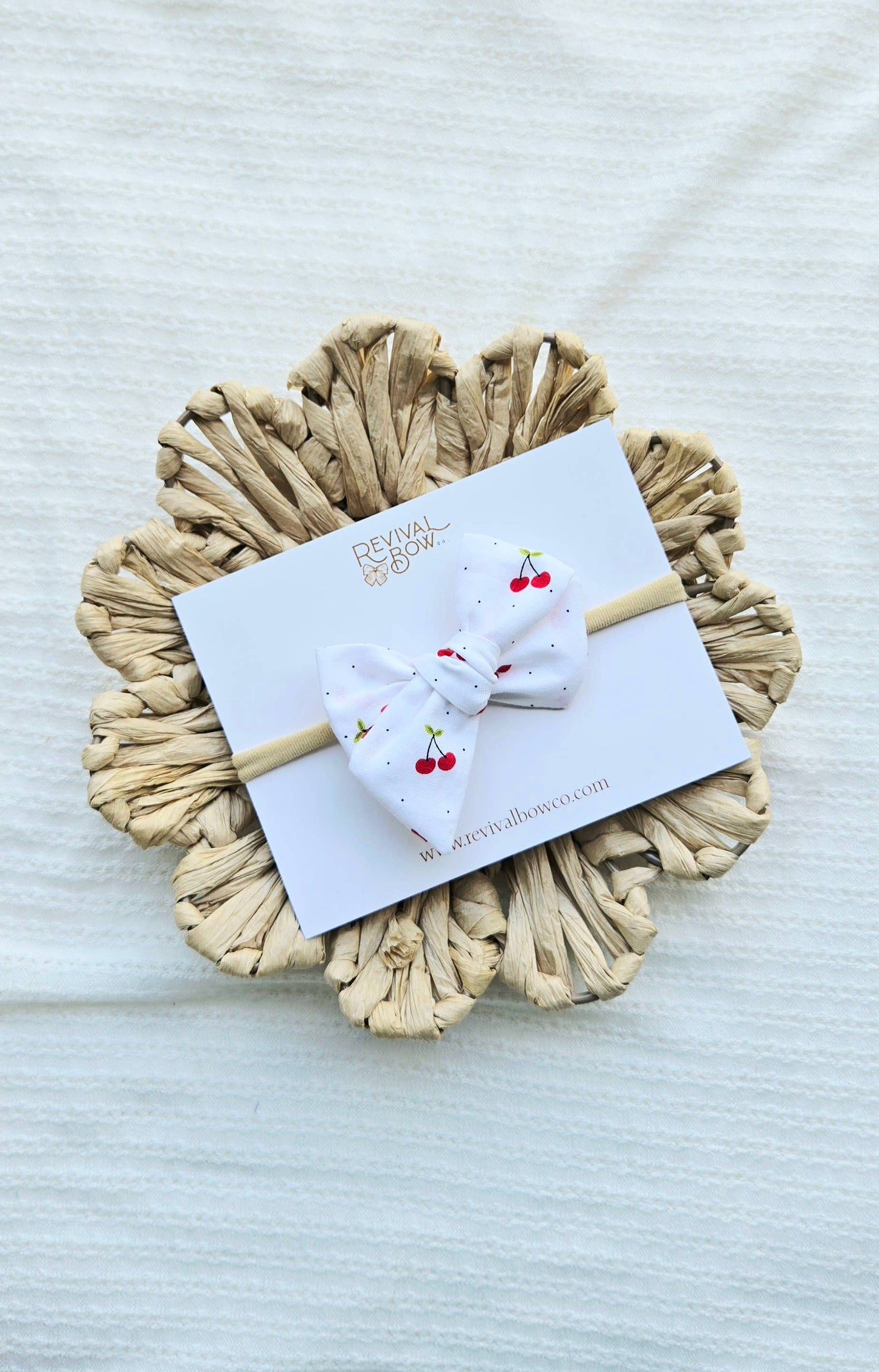 Small Handtied Cherry Bow Clip-in