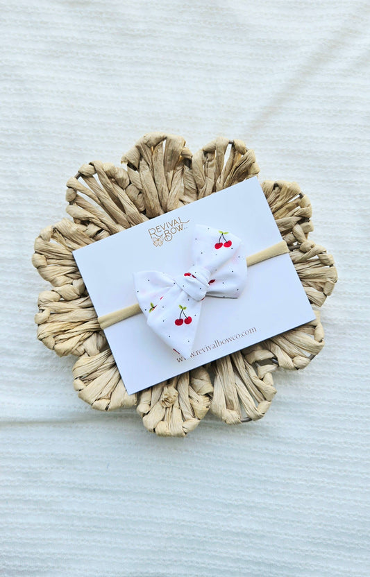 Small Handtied Cherry Bow Clip-in