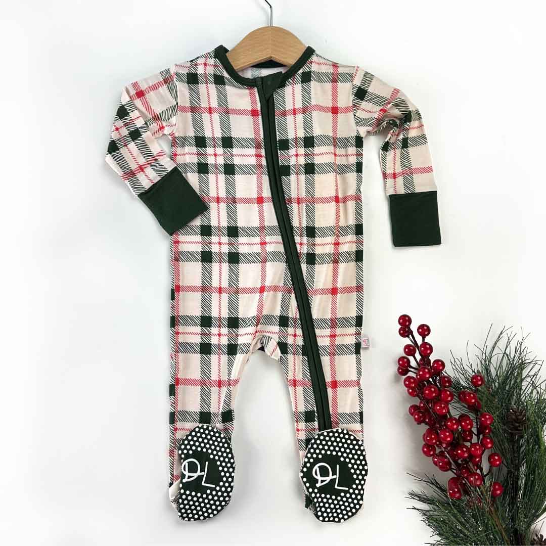 Zippered Footie in Christmas Plaid