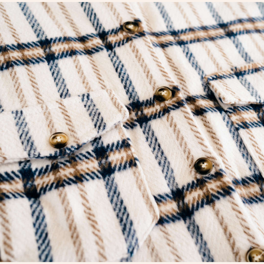 Cream & Navy Plaid Flannel - Adult