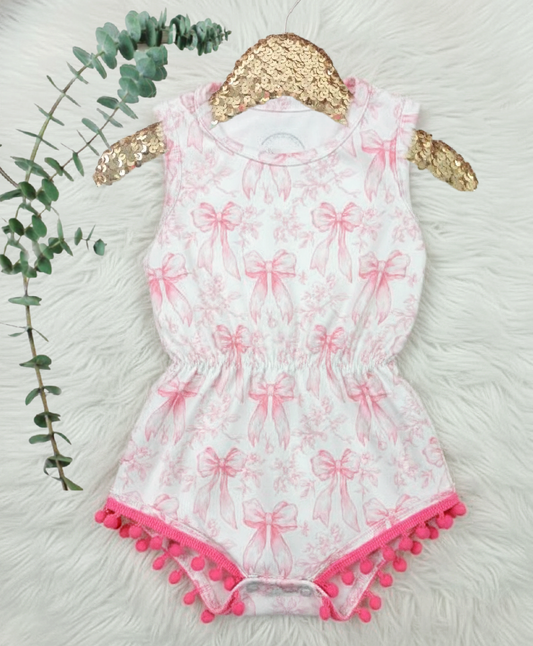 Baby Girls Pink Bow Pom Romper