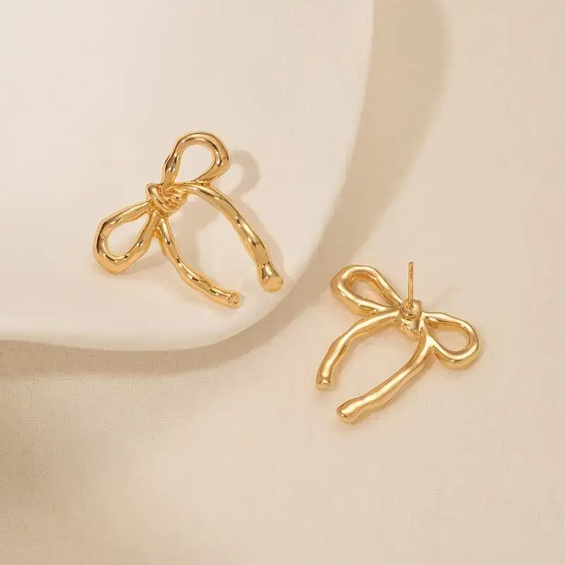 Gold Bow Stud Earrings