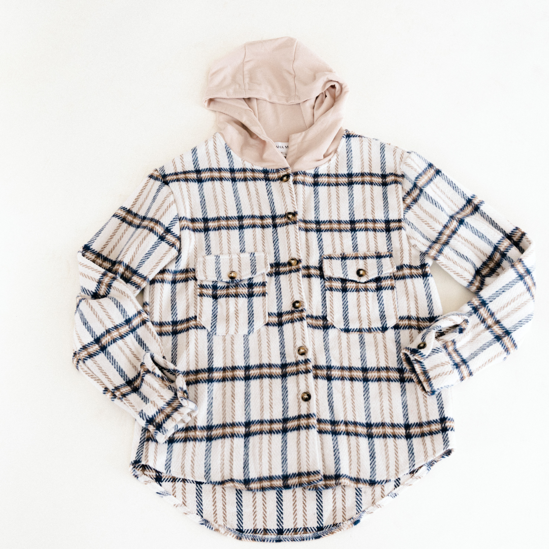 Cream & Navy Plaid Flannel - Adult