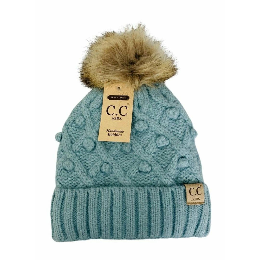 Kids' C.C Bobble Knit Beanie with Faux Fur Pom