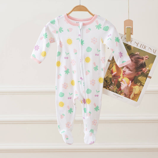 Strawberry Flower Cherry Girls Footie Pajamas