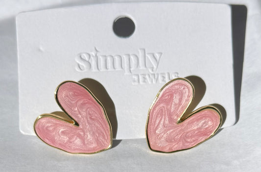 Chic Pink Enamel Heart Stud Earrings