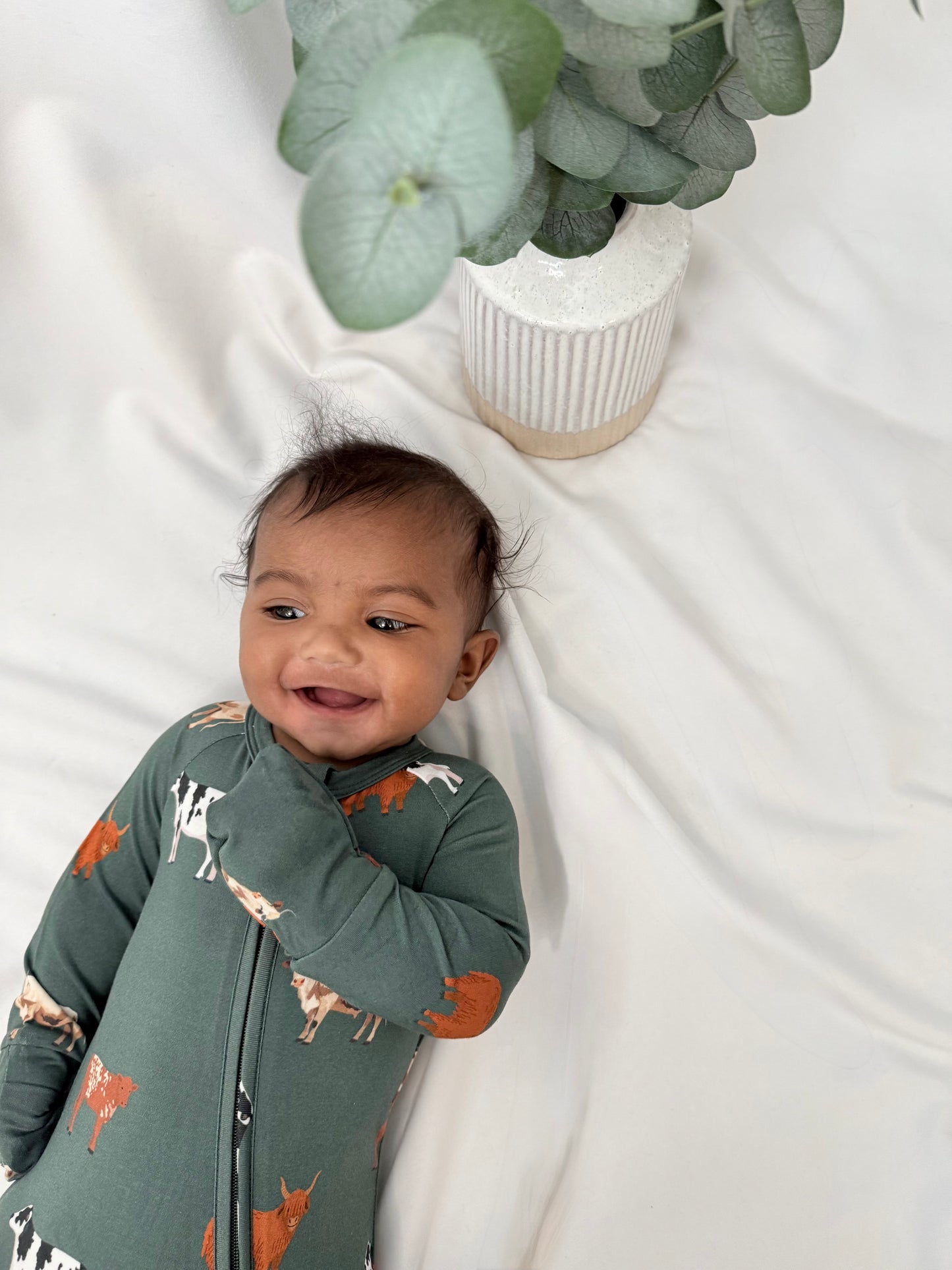 Dark Green Cow Print Baby Boy Sleeper