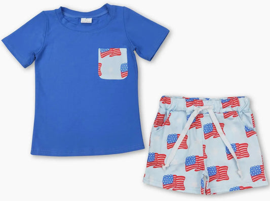 Boys Fourth of July Flag T Shirt Set