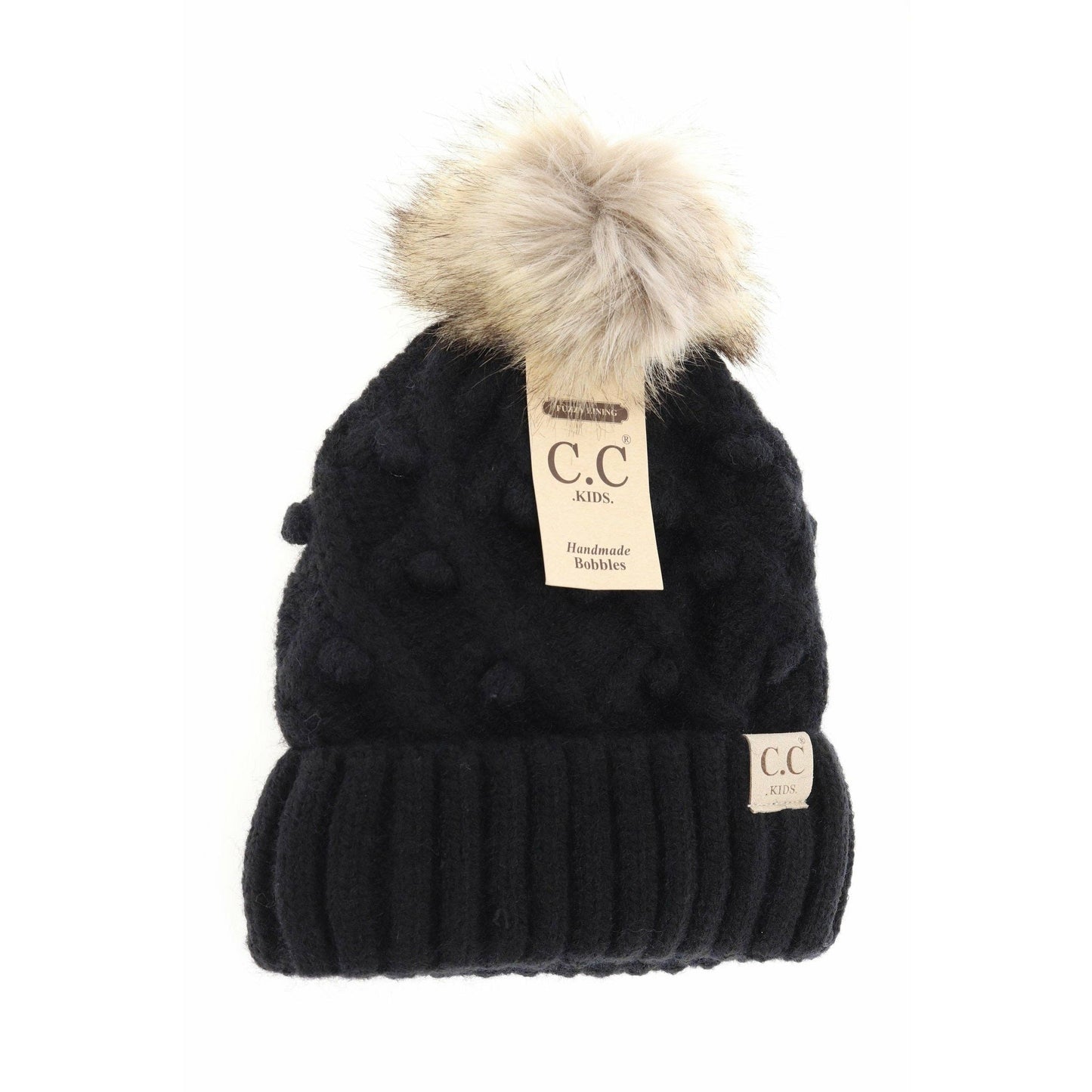 Kids' C.C Bobble Knit Beanie with Faux Fur Pom