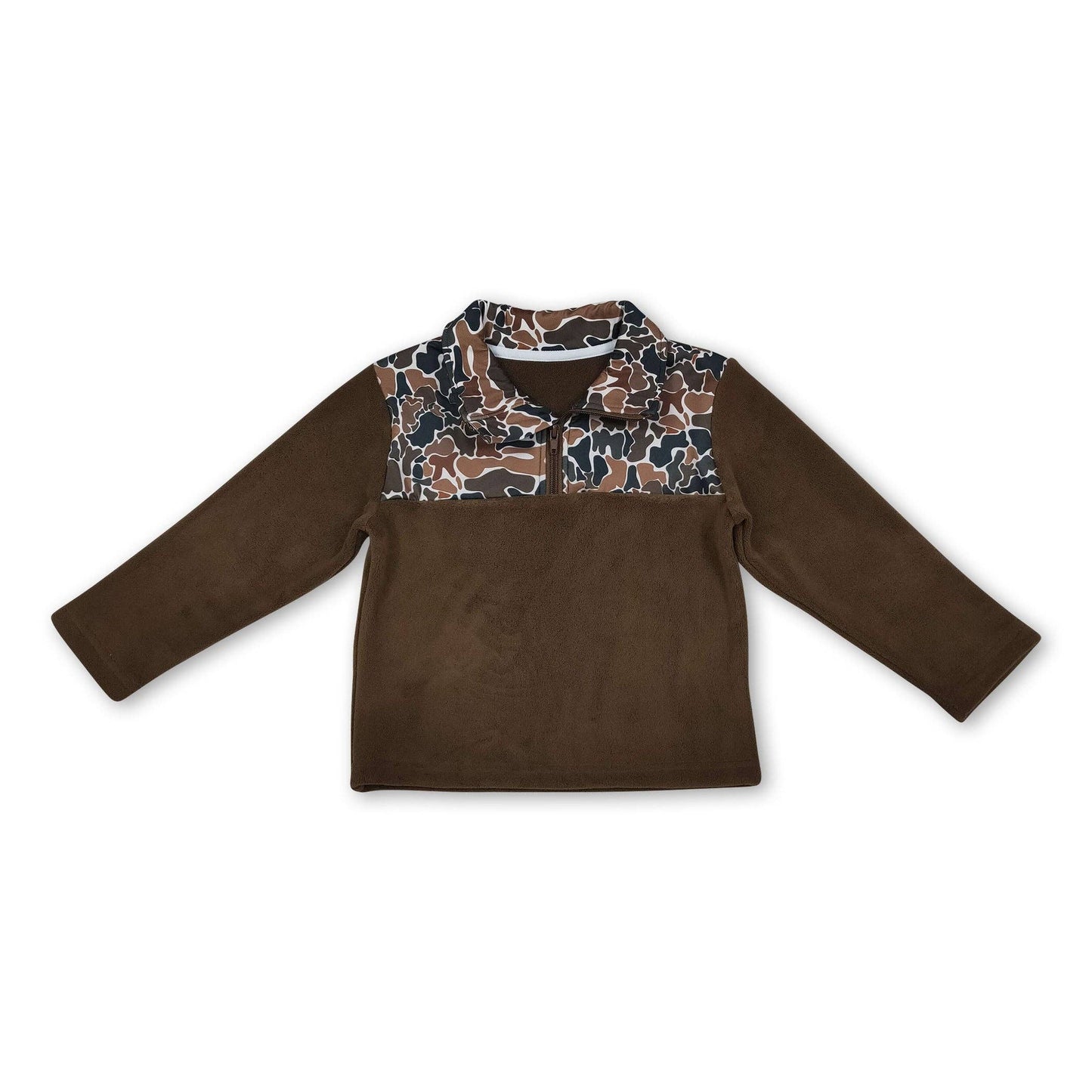 Brown Camo Boys Zipper Pullover