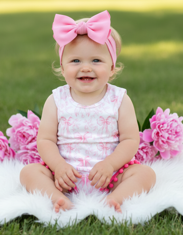 Baby Girls Pink Bow Pom Romper