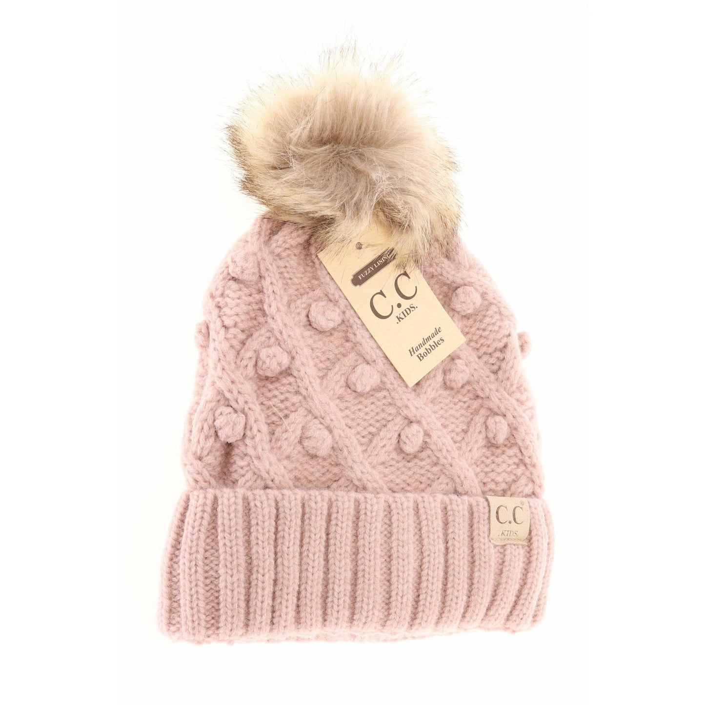 Kids' C.C Bobble Knit Beanie with Faux Fur Pom