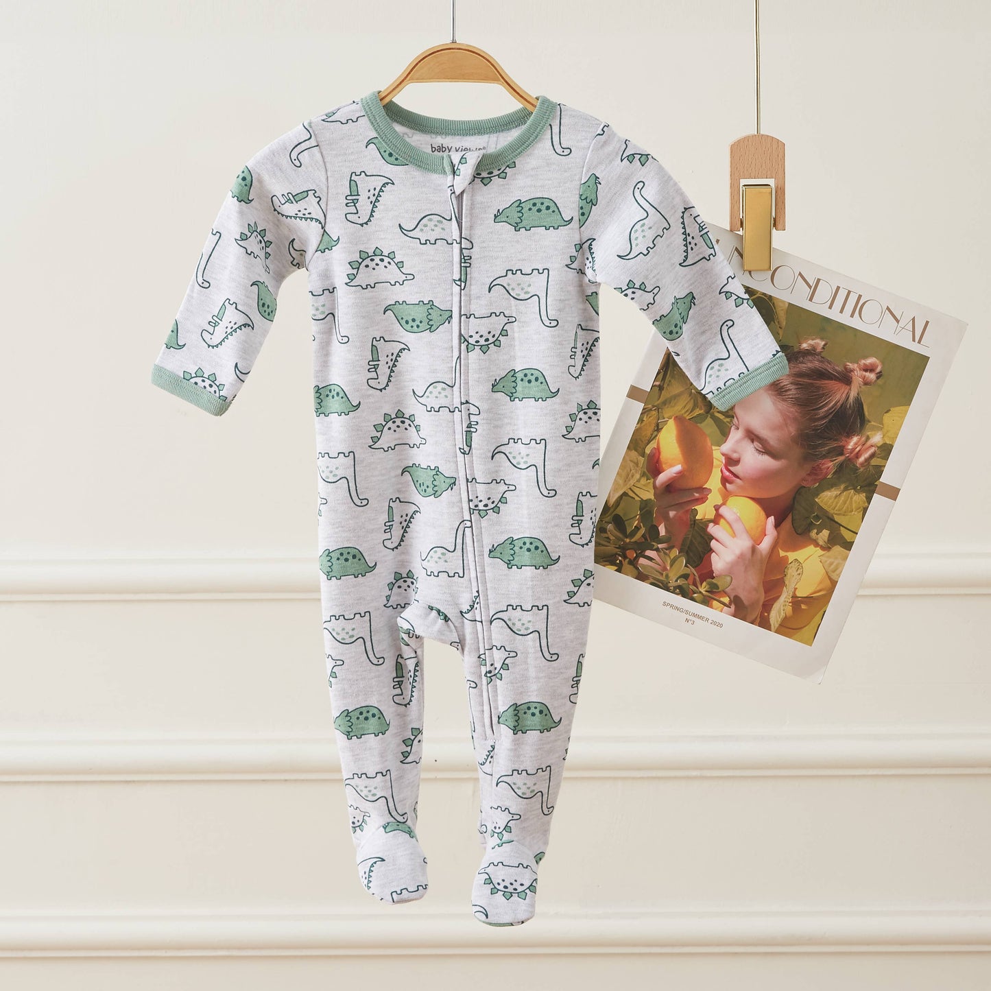 Dinosaur Pattern Zipper Footie Pajamas