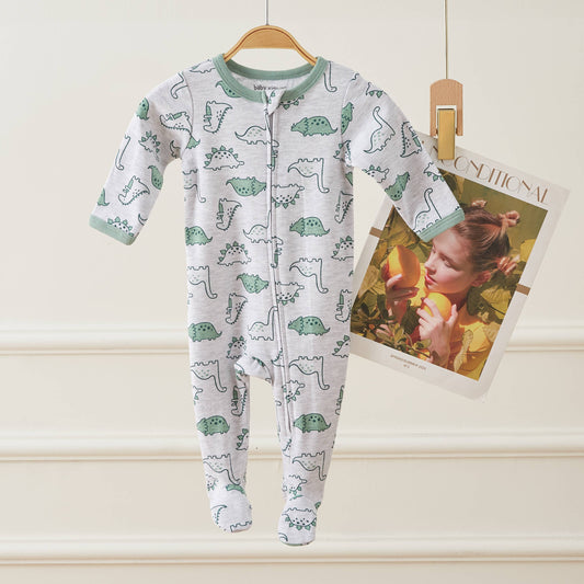 Dinosaur Pattern Zipper Footie Pajamas