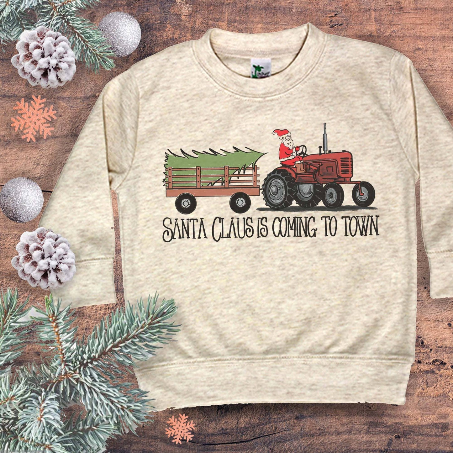 Santa Claus is coming to town Western Tractor Christmas Longsleeve
